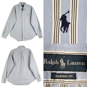 Polo Ralph Lauren Shirt Oxford Button Down Blue Striped LS Size Large L